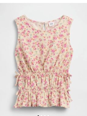 GAP Kids Floral Sleeveless Smocked Peplum Top - Cream with Pink Floral